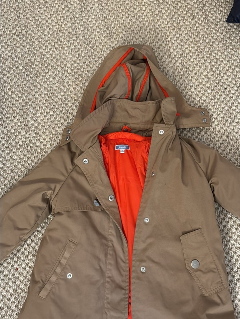 Jacadi Hooded Rain Jacket - Khaki with Orange Lining
